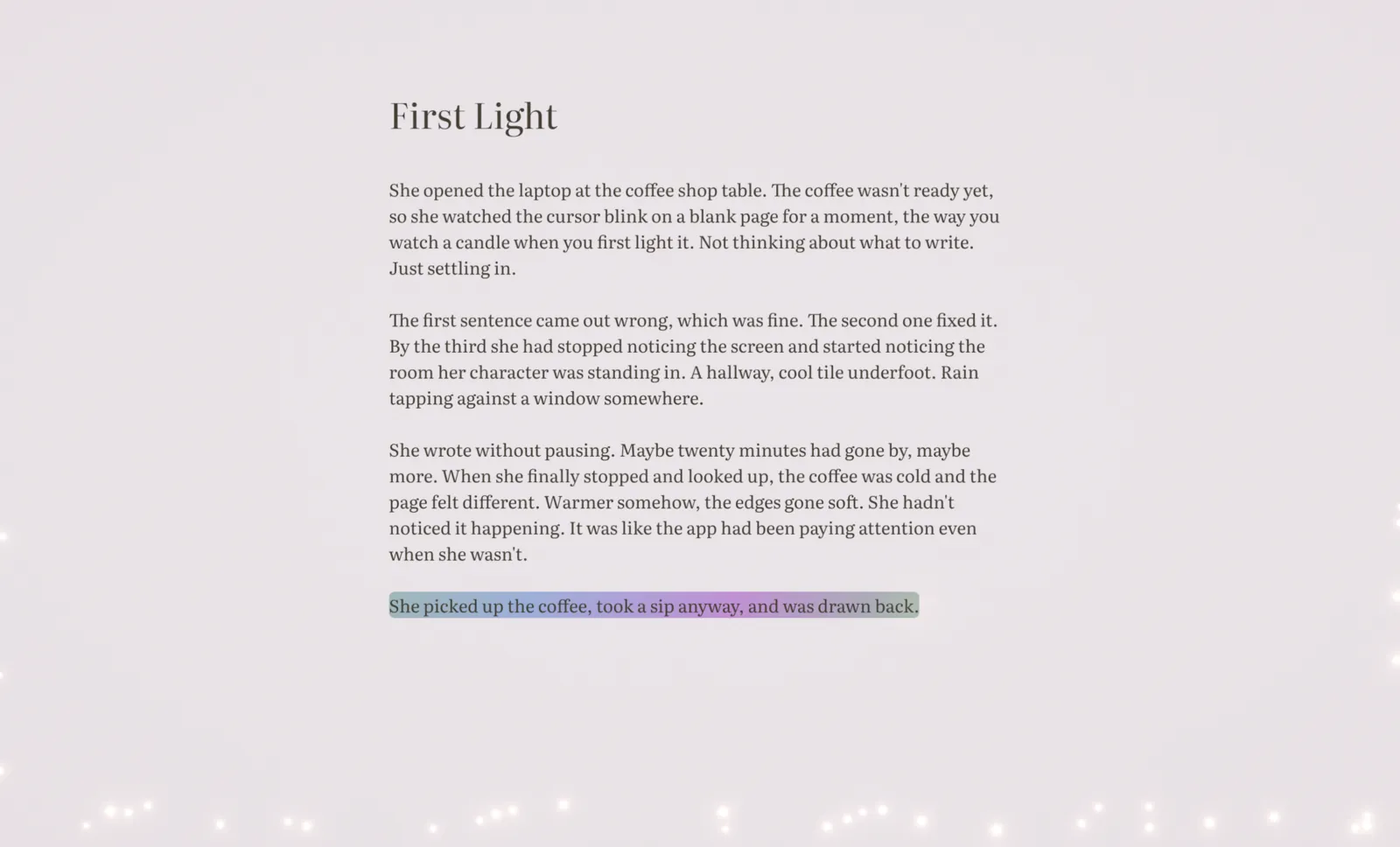 Reverie's Ember theme, a warm pale writing page.